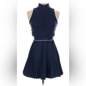 Wilson Sport Navy Blue Tennis Dress Pleated Skirt Cutout Back Mesh Quarter Zip S